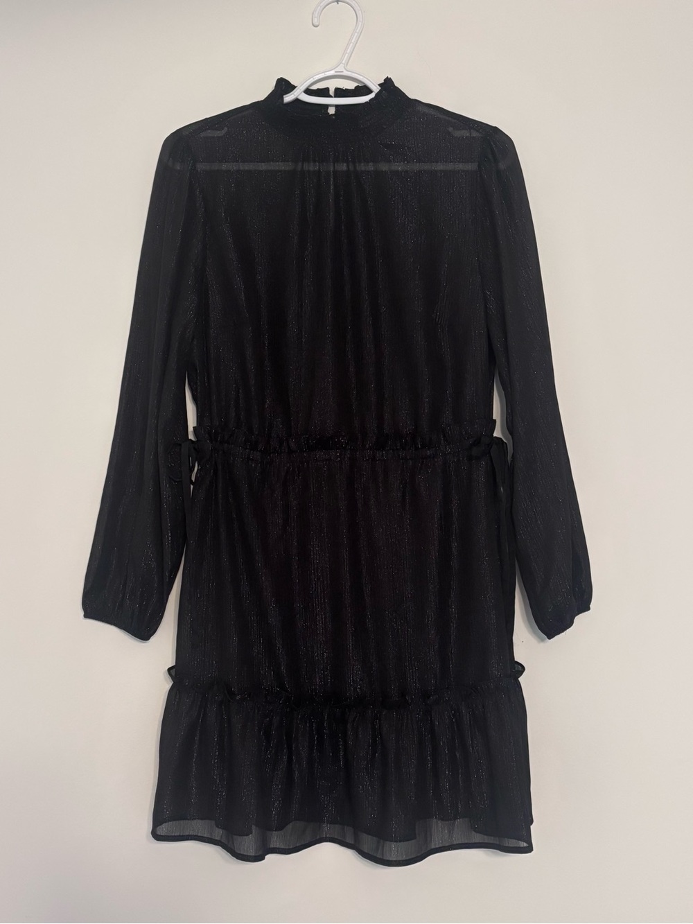 Black Sheer Metallic Tiered Smocked Neck Dress Witchy Whimsigoth